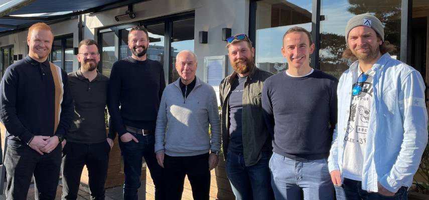 SADDLING UP – Cherries Chairman Jeff Mostyn (centre) and five of the 10-strong ‘Handlebarmy Army’ who are set to ride 1000 miles for his local cancer charity.